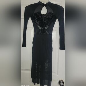 EUC Reverence Girl's One-piece Black Velvet & Sheer Sleeves Dance Costume Dress